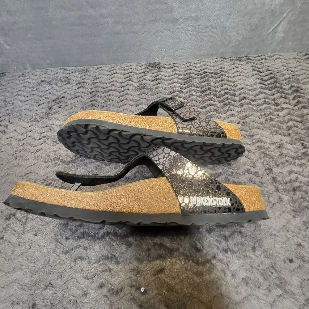 Birkenstock Gizeh Sandals Womens Size 9 Brown Faux Leather Thong Cork Footbed